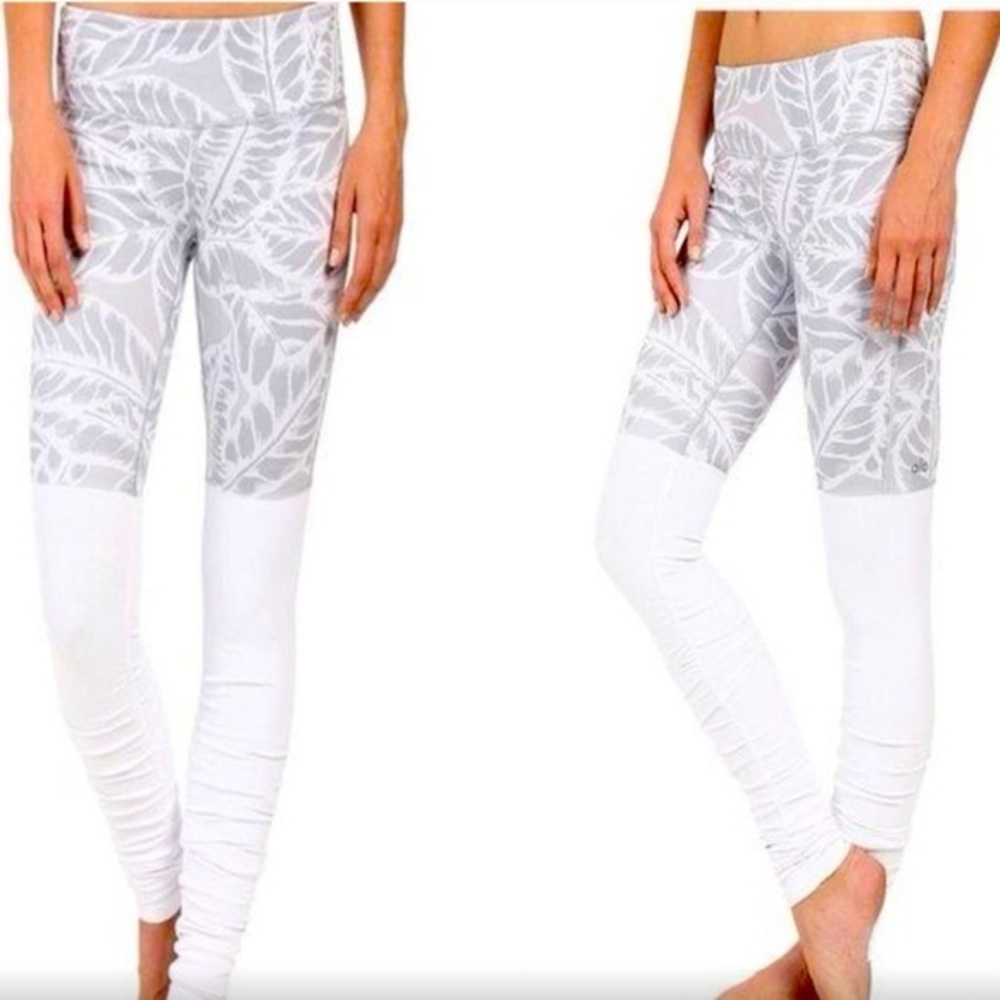Alo yoga goddess leggings grey Small Palm leaves tropical